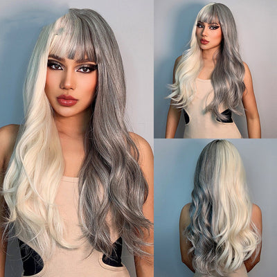 Yin Yang Long Curly Hair Air Bangs Hair Full Head Cover