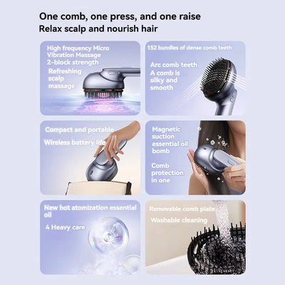 Electric Massage Brush - 1 Pc, 3 X 1.2ml Hair Oil Bottles, Multi-function Scalp Massage Comb, Can Hold Hair Oils