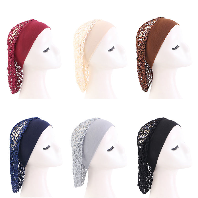 Elastic Wide-brimmed Hair Net Head Cover Hand Crocheted Hair Net